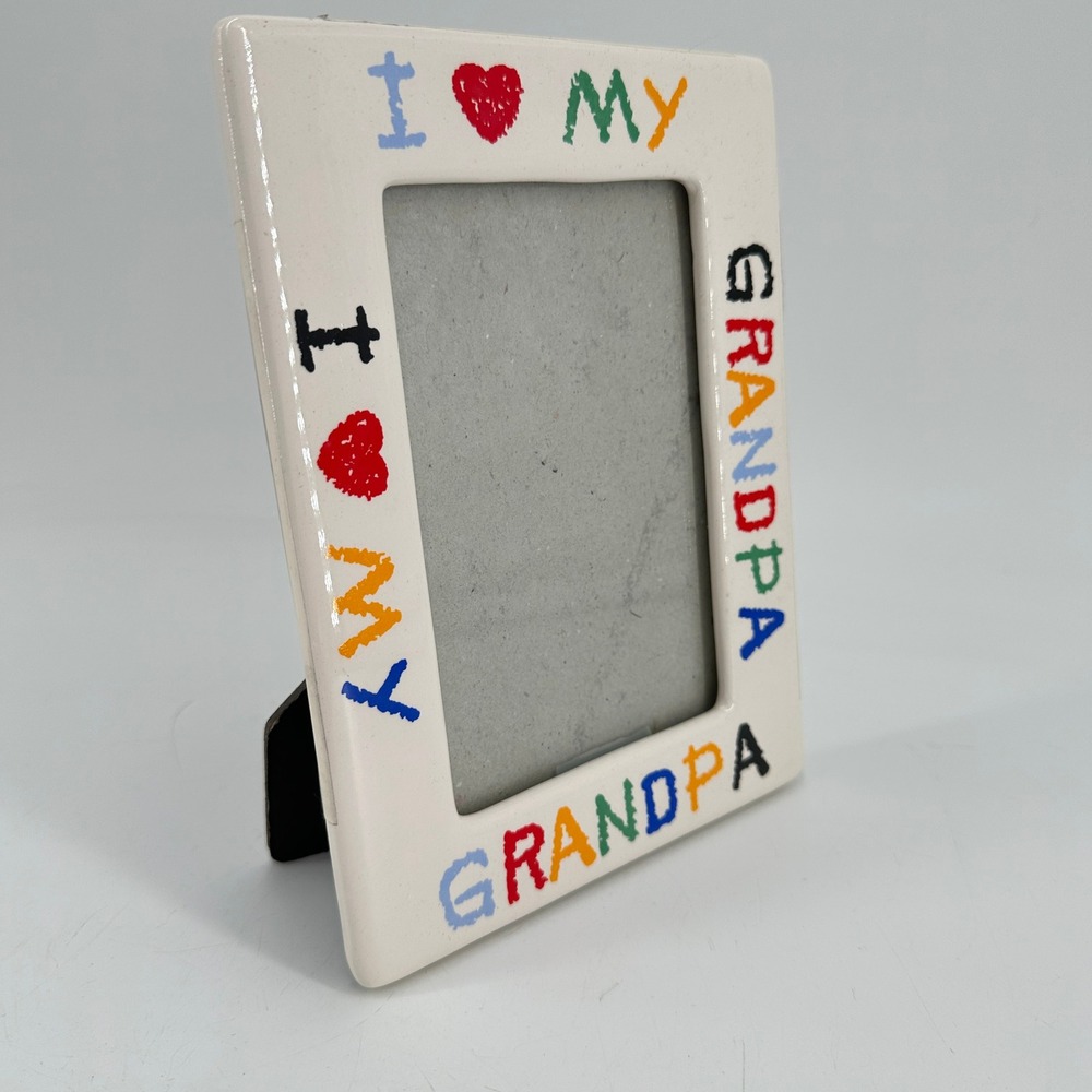 I Love My Grandpa Ceramic 4x6 Picture Frame White Colorful Crayon Style Letters